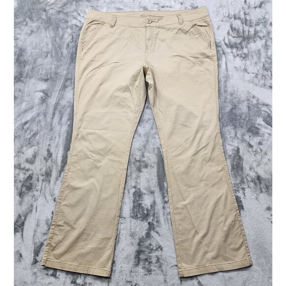 Maurices Pants Womens 20 LONG Tan Khaki Stretch Cotton Mid Rise Bootcut Flare - Picture 1 of 13